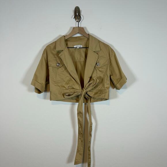 Derek Lam Crop Top Size 12 Wrap Tan Safari Chic Minimalist Resort Quiet Luxury - Picture 5 of 10